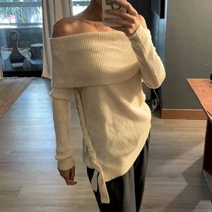 Ivory off the shoulder cashmere cable knit top